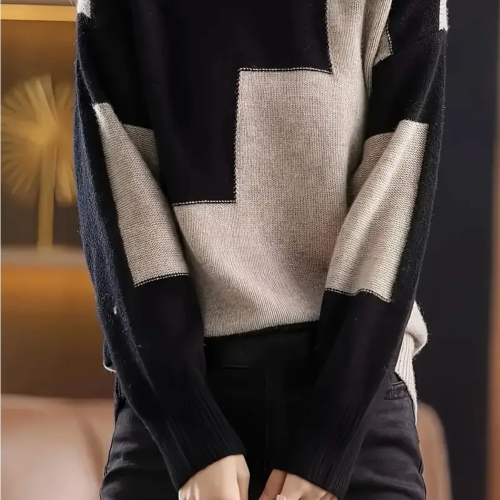 Black and Beige Geometric Sweater